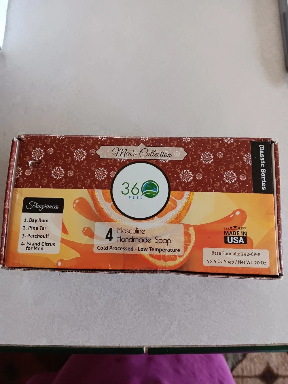 360 Feel Masculine Handmade Soap - Orange Brown Pack (4 Bars)